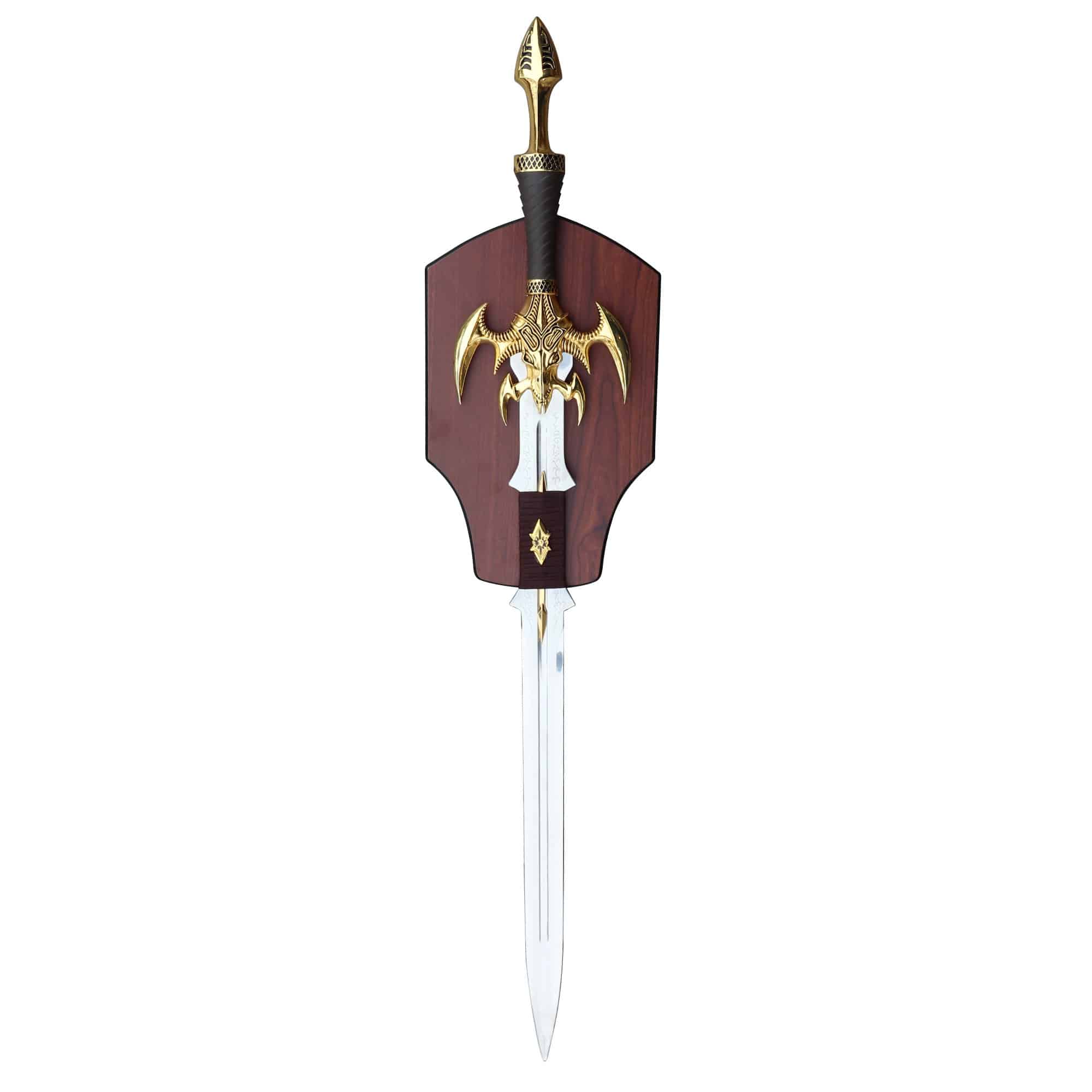 Double Dragon Blade Master Fantasy Sword Dagger with Wooden Display Plaque